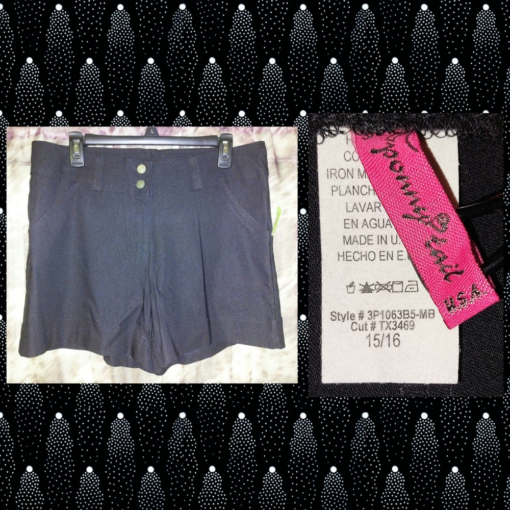 Ponny Tail brand Black 2 Button Soft Ponte Knit Shorts Sz (14)15/16